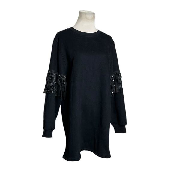 Cloud Ten black long sleeves sequin fringe sweatshirt mini dress size Small - Picture 15 of 16